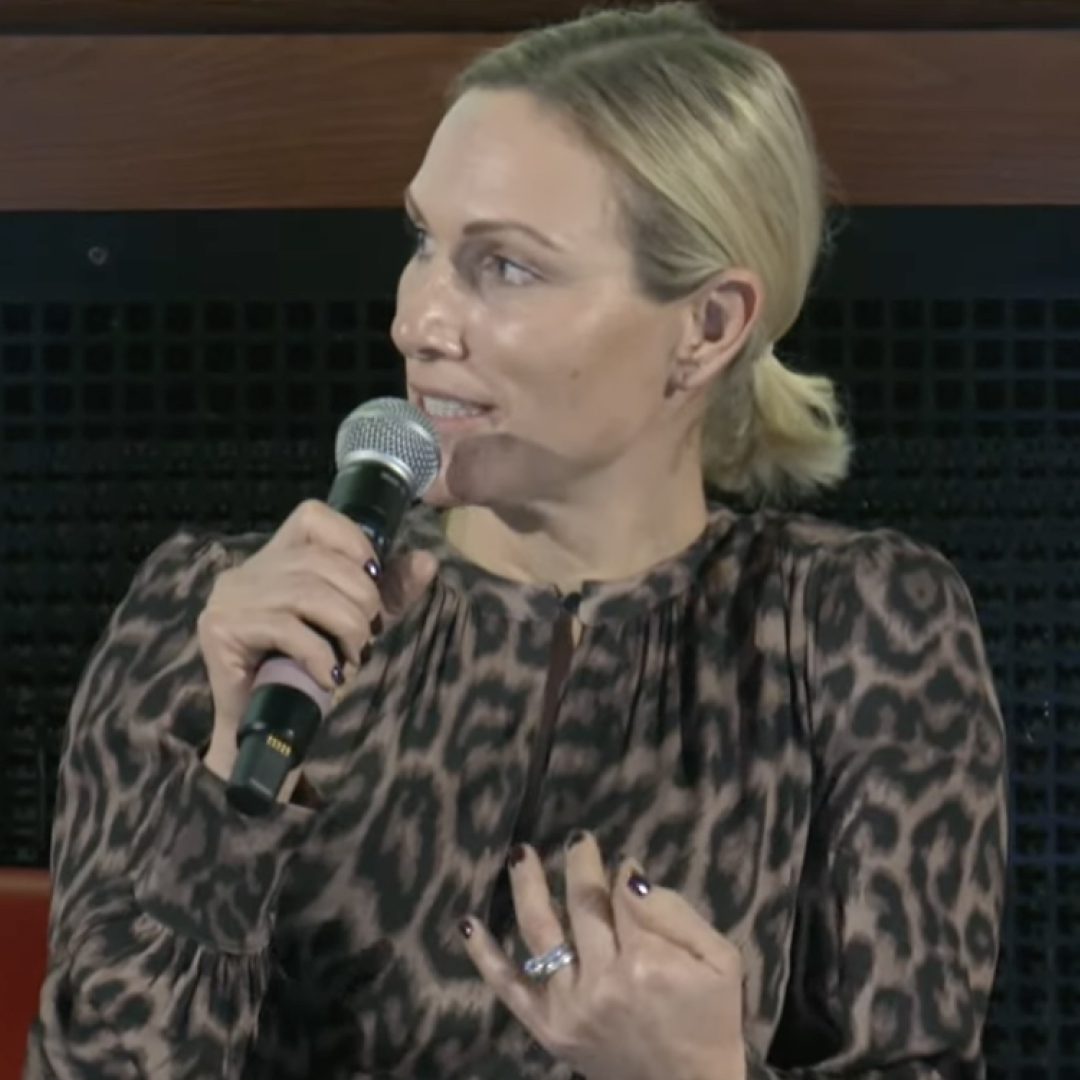 Zara Tindall wearing a leopard print dress