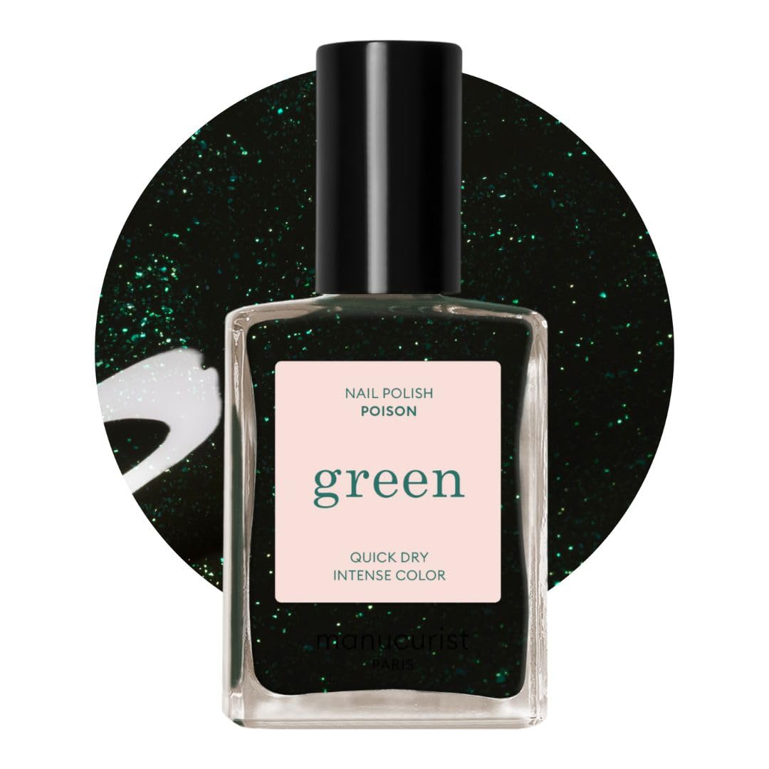 Manucurist Green Nail Polish Poison - Green Glitter Nail Polish - 9-Free, Plant-Based and Vegan - Manicure - Made in France - 0.5 Fl Oz