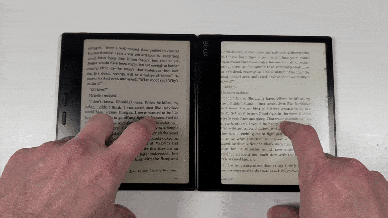 Comparing the refresh rate of the Onyx Boox Page and Onyx Boox Go Color 7 Gen II by turning  a page in the Google Play Books app