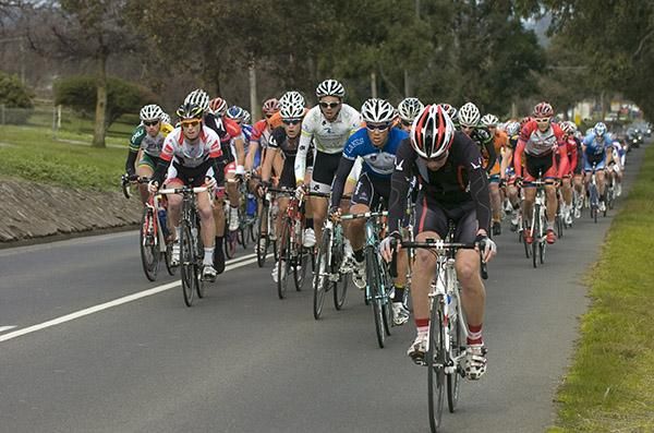 The peloton climb their way out of Warragul on the 134km third stage of the tour.