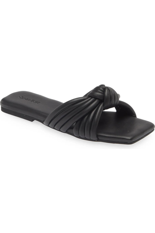 black leather slide sandals