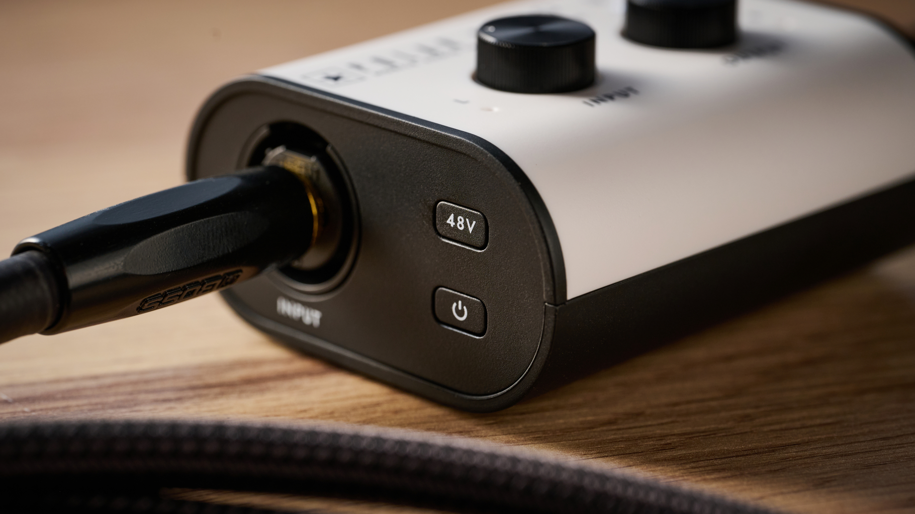 The power and phantom power buttons on the Blackstar Polar Go audio interface