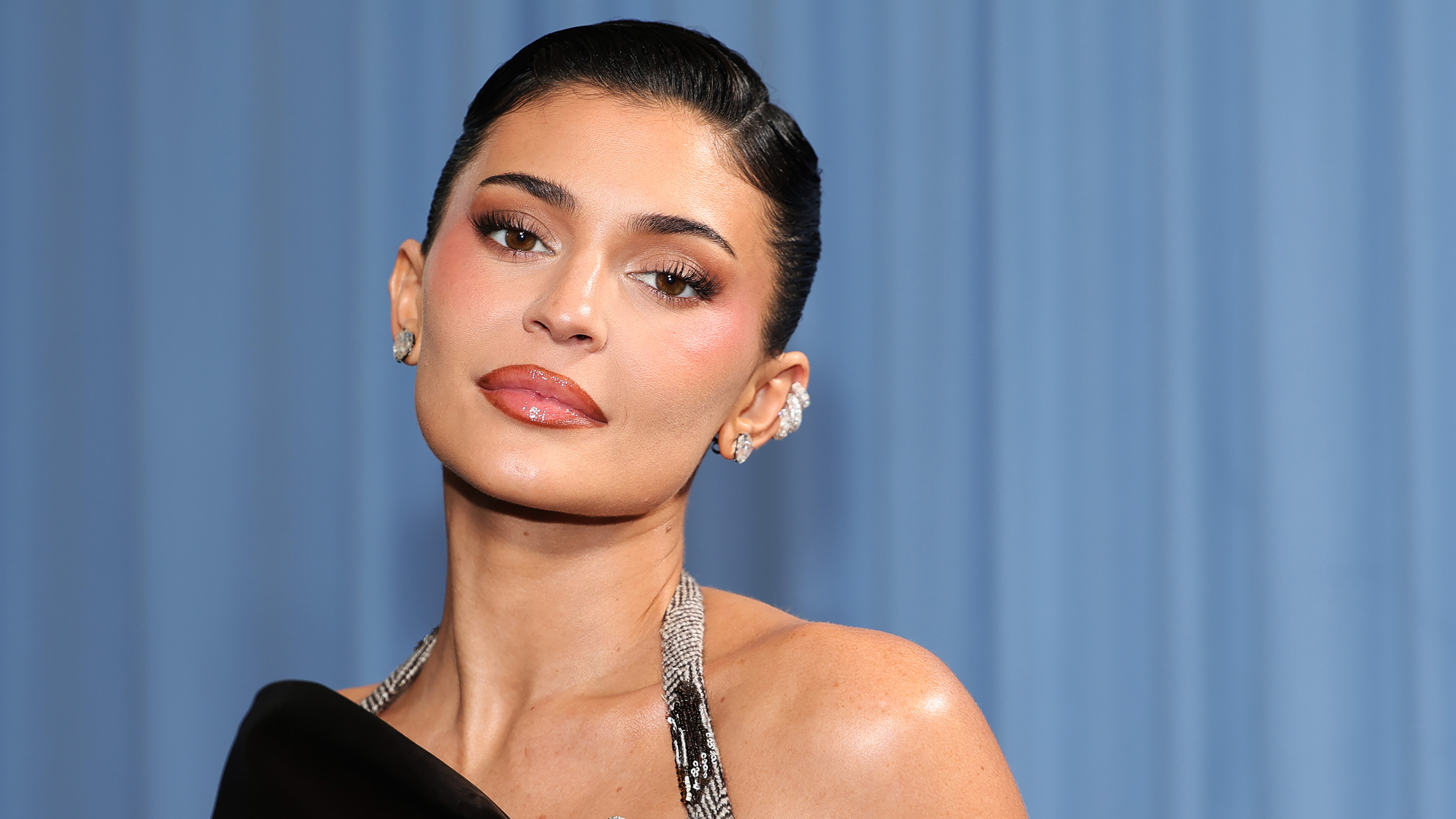 Kylie Jenner wears a halter dress to the met gala.