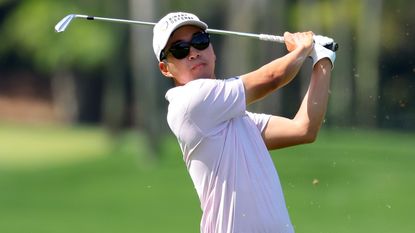 TPC Sawgrass: Michael Kim of the United States plays a shot on the seventh hole during a practice round prior to THE PLAYERS Championship on the Stadium Course