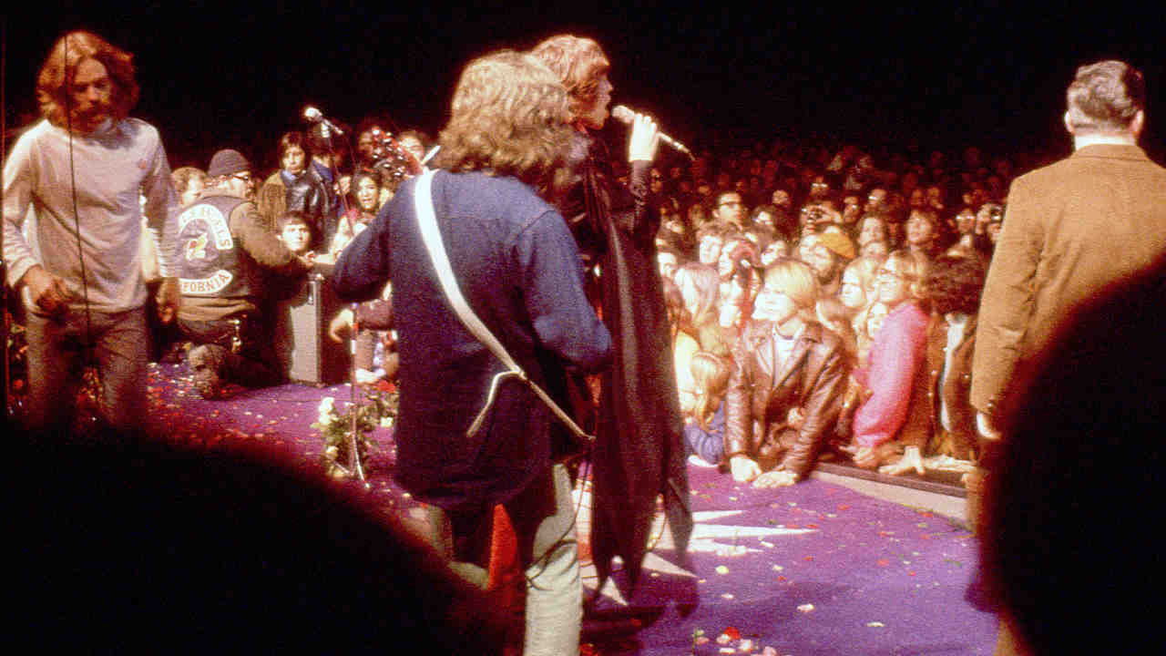 Rolling Stones performing onstage at Altamont in 1969