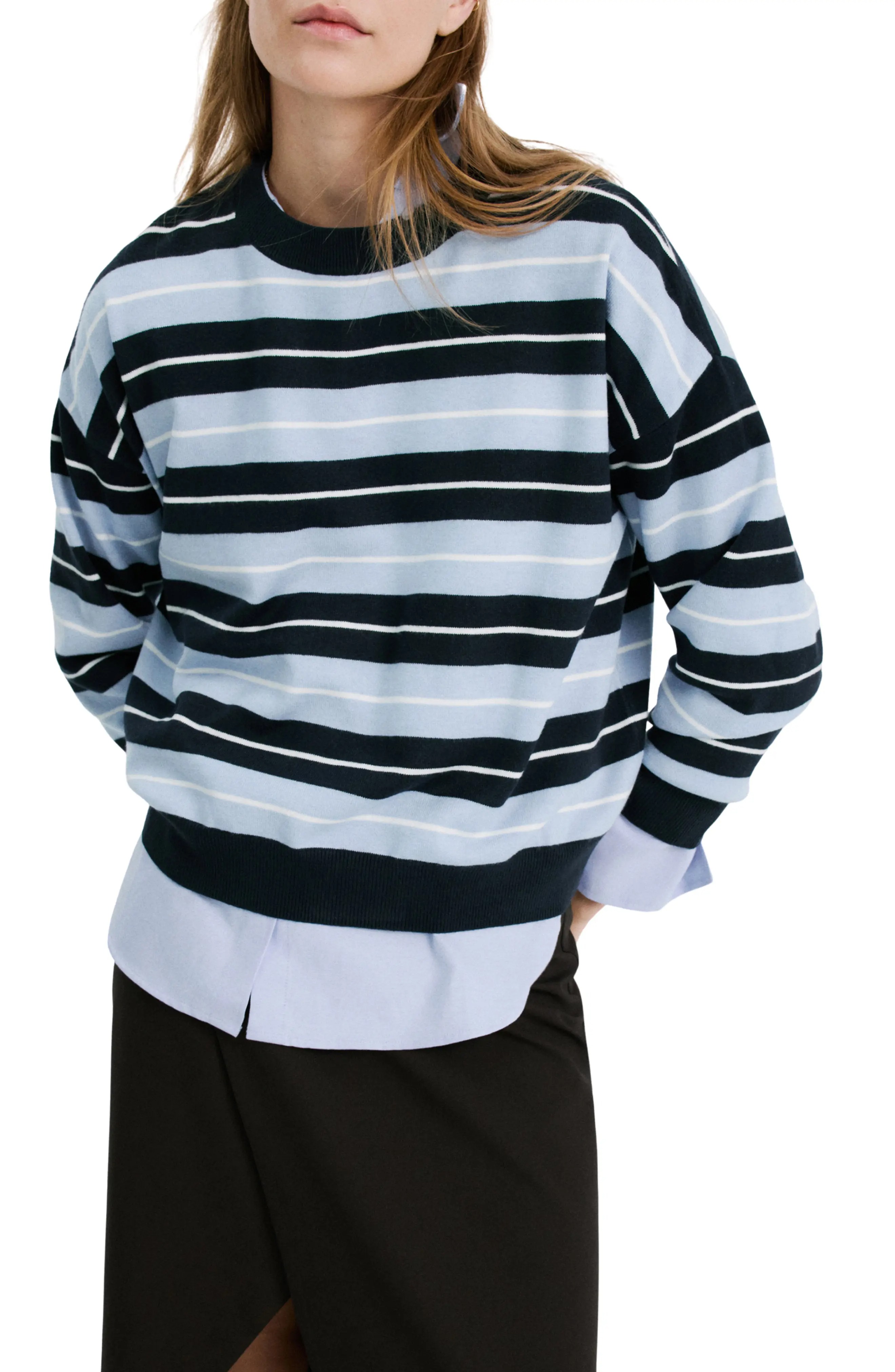 MANGO, Mixed Stripe Crewneck Sweater