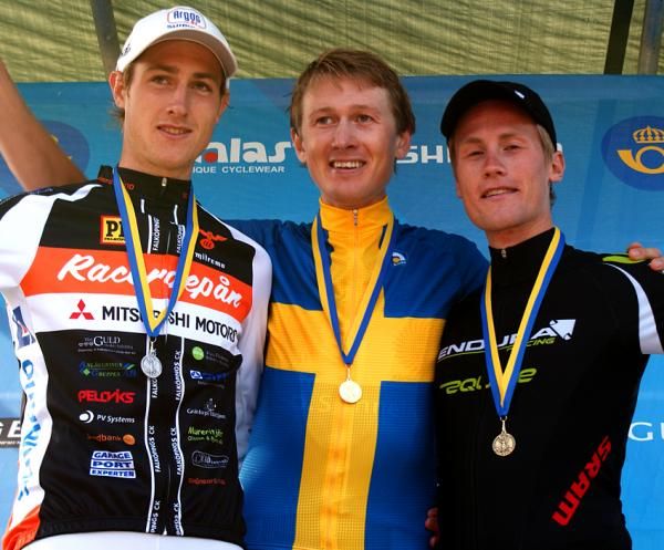 Swedish men's time trial podium (l-r): Tobias Ludvigsson, Gustav Larsson, Alex Wetterhall