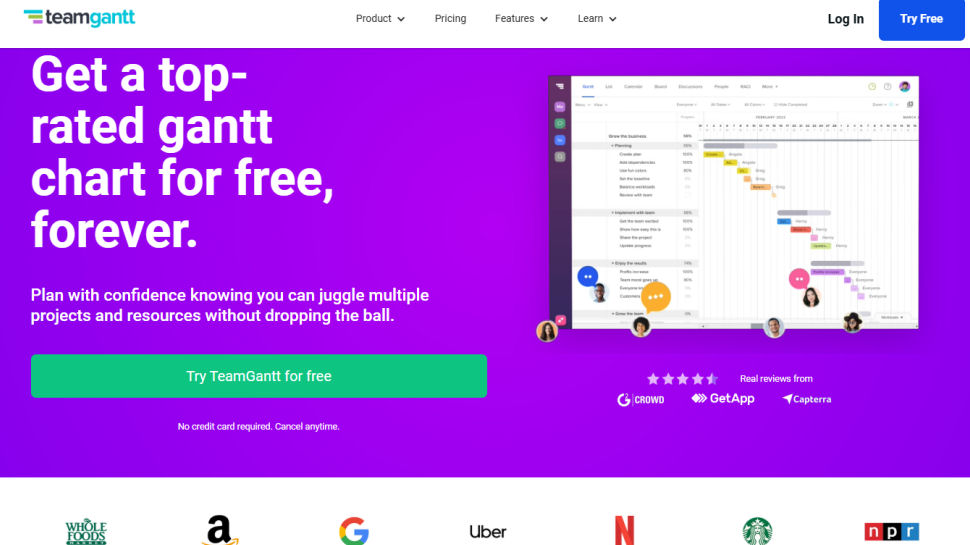 TeamGantt website screenshot (May 2025)