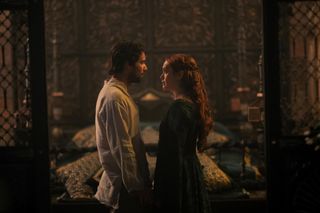 Ser Cristan Cole (Fabien Frankel) and Alicent Hightower (Olivia Cooke) and Prince Aemond Targaryen (Ewan Mitchell)