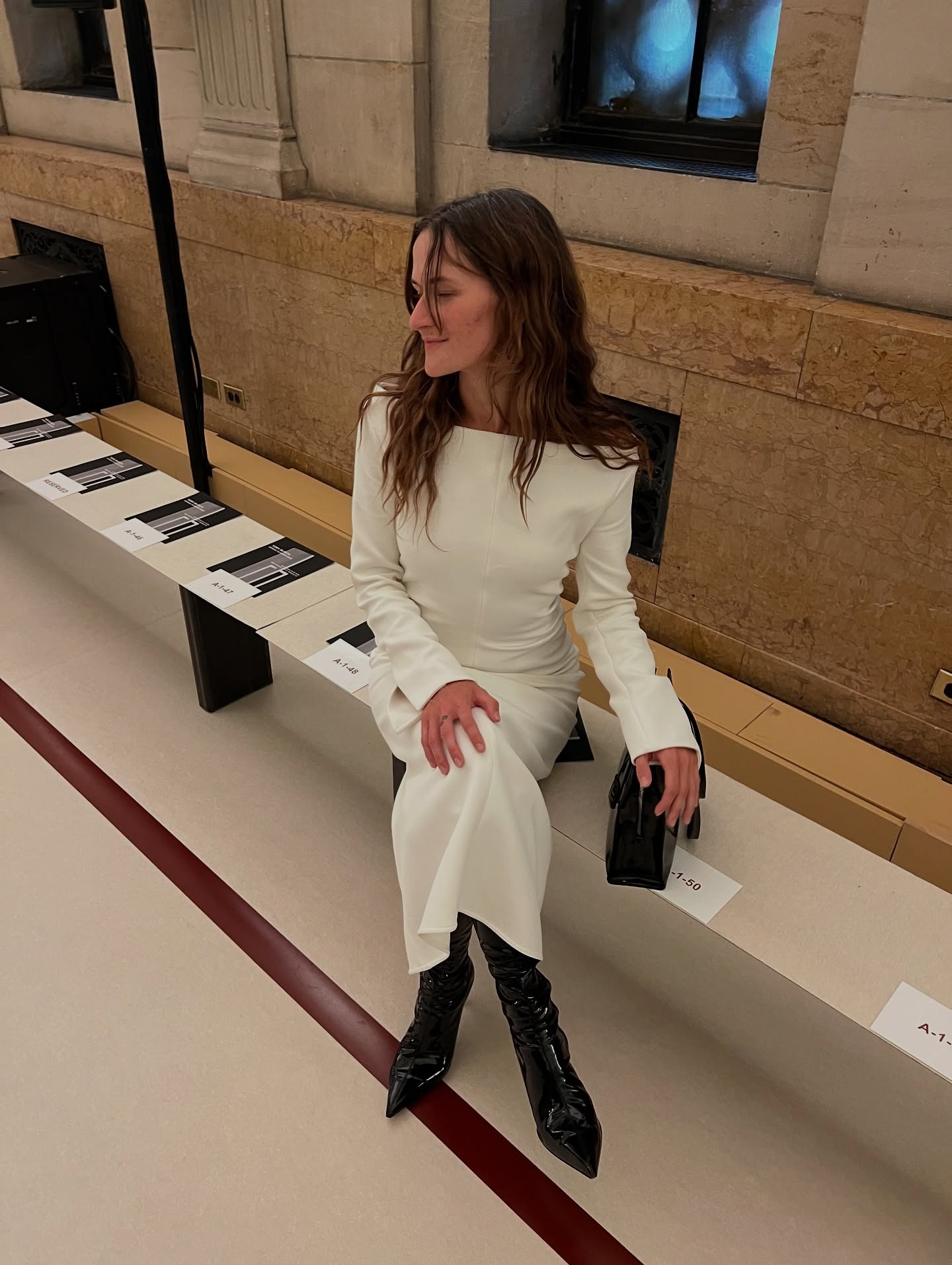 Eliza in patent leather boots