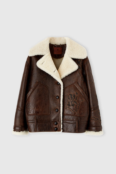 Embroidered Oversize Shearling Jacket