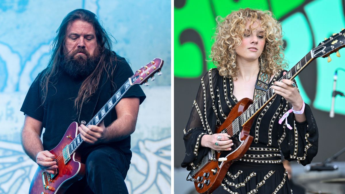 Left-Guitarist Mark Morton of Lamb of God performs at 2019 Aftershock Festival at Discovery Park on October 11, 2019 in Sacramento, California; Right-Grace Bowers performs on Day 1 of BottleRock Napa Valley at Napa Valley Expo on May 24, 2024 in Napa, California