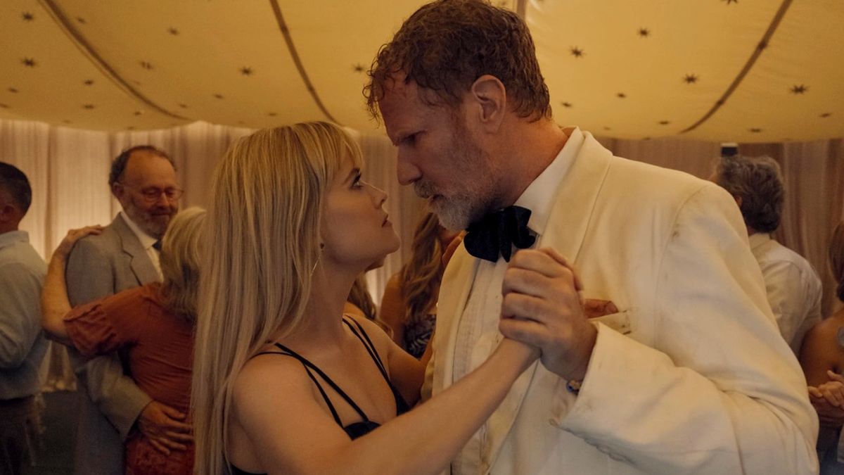 Reese Witherspoon and Will Ferrell dancing while looking into each other&#039;s eyes at a wedding in You&#039;re Cordially Invited 