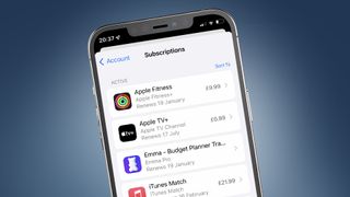 An iPhone showing the App Store Subscriptions page