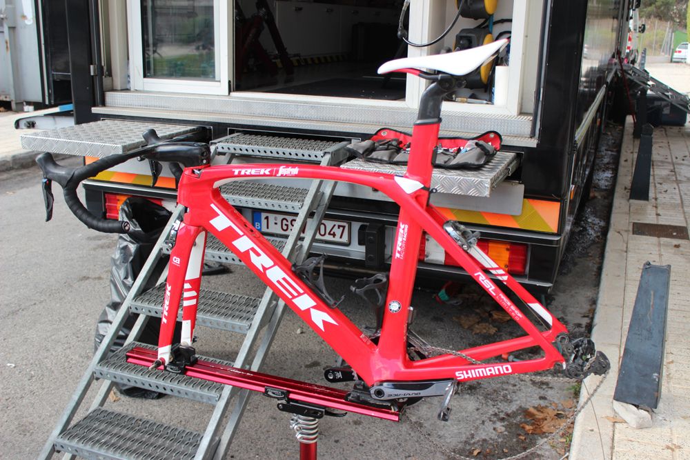 One of the Trek bikes is put together ahead of training