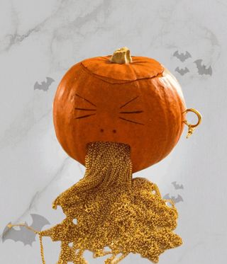 pumpkins with delicately knitted golden chains