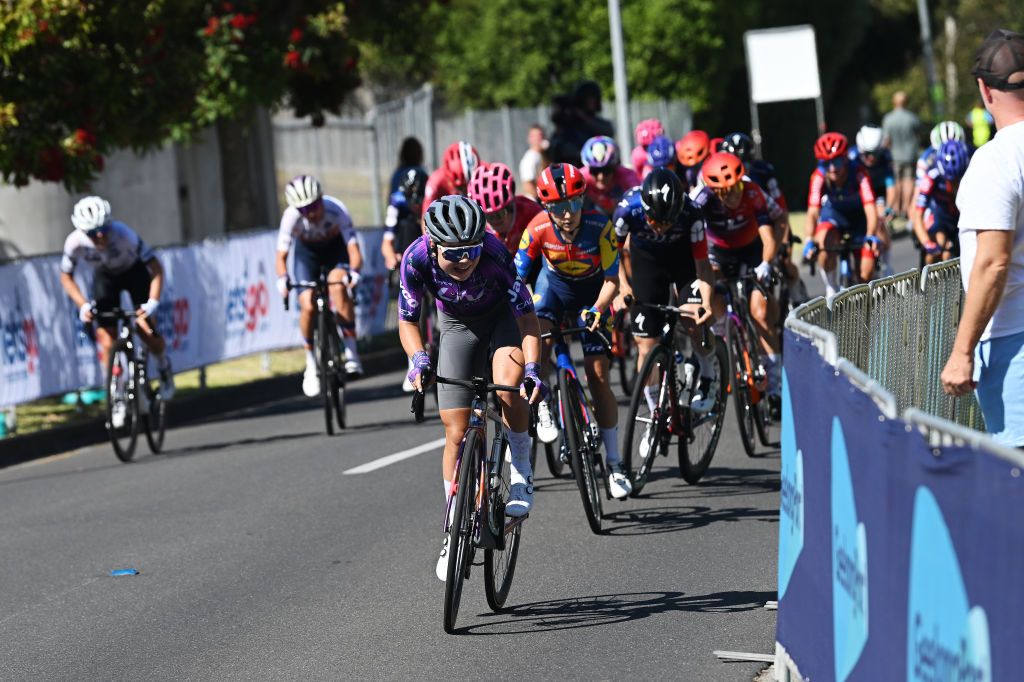 GEELONG AUSTRALIA FEBRUARY 01 Silke Smulders of The Netherlands and Team Liv AlUla Jayco competes in the breakaway during the 9th Cadel Evans Great Ocean Road Race 2025 Womens Elite a 1418km one day race from Geelong to Geelong UCIWWT on February 01 2025 in Geelong Australia Photo by Dario BelingheriGetty Images