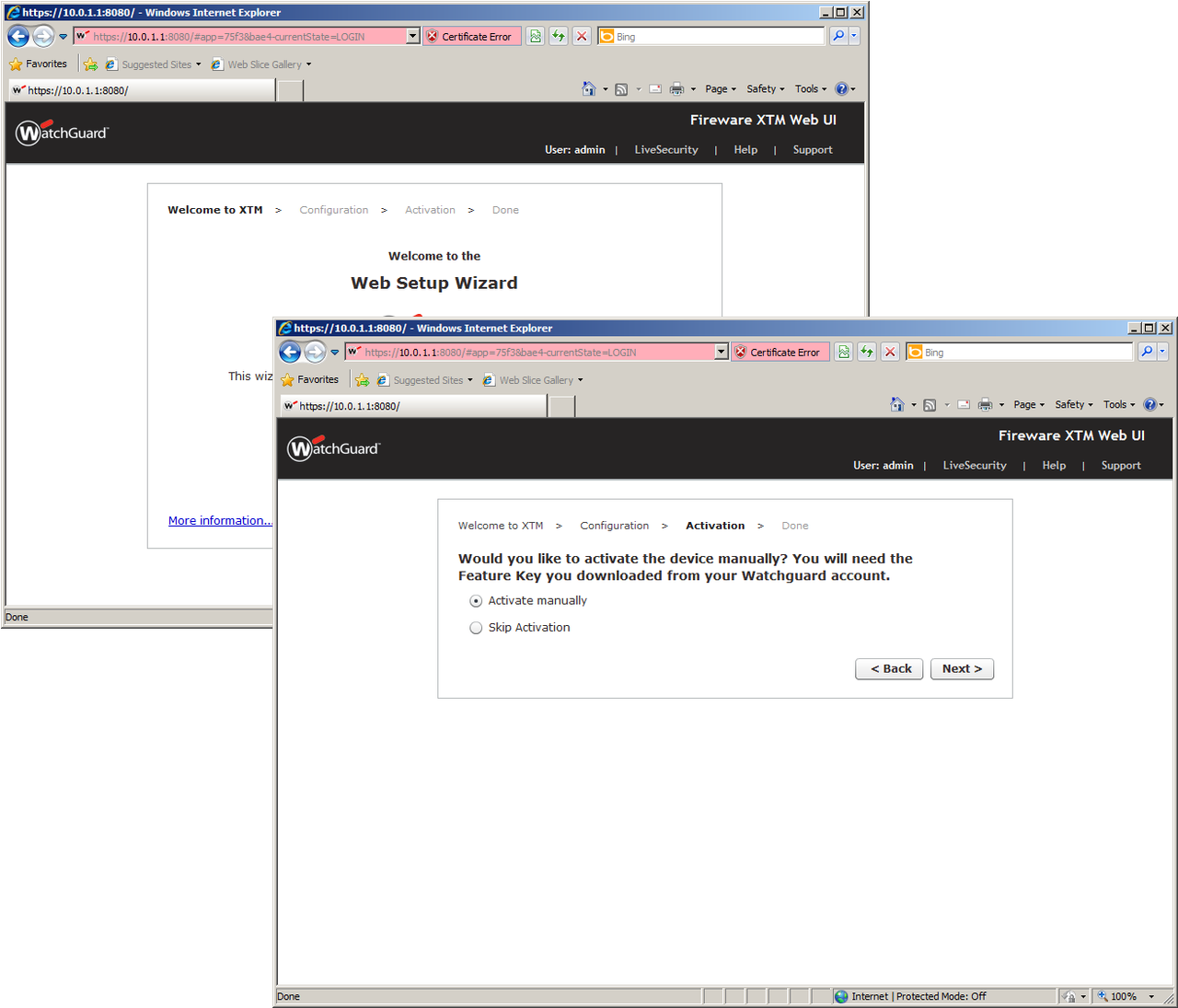 The new web interface opens with a quick start wizard which includes an option to activate all features.