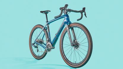 Trek Checkpoint SL 7 blue gravel bike shot on light blue background front side on