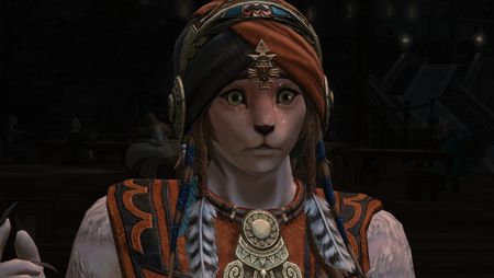 Wuk Lamat sweats in a cutscene from Final Fantasy 14's 6.55 patch