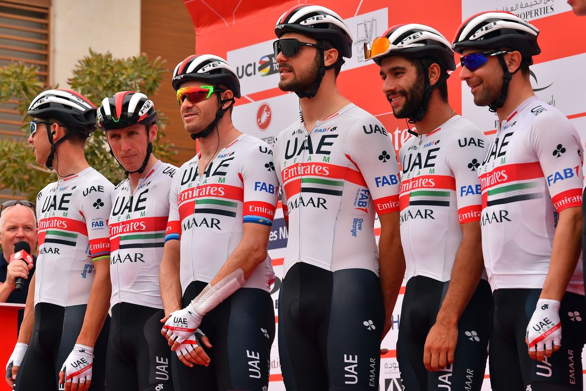 The UAE Team Emirates riders at the start