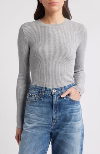 Crewneck Cotton Blend Rib Sweater