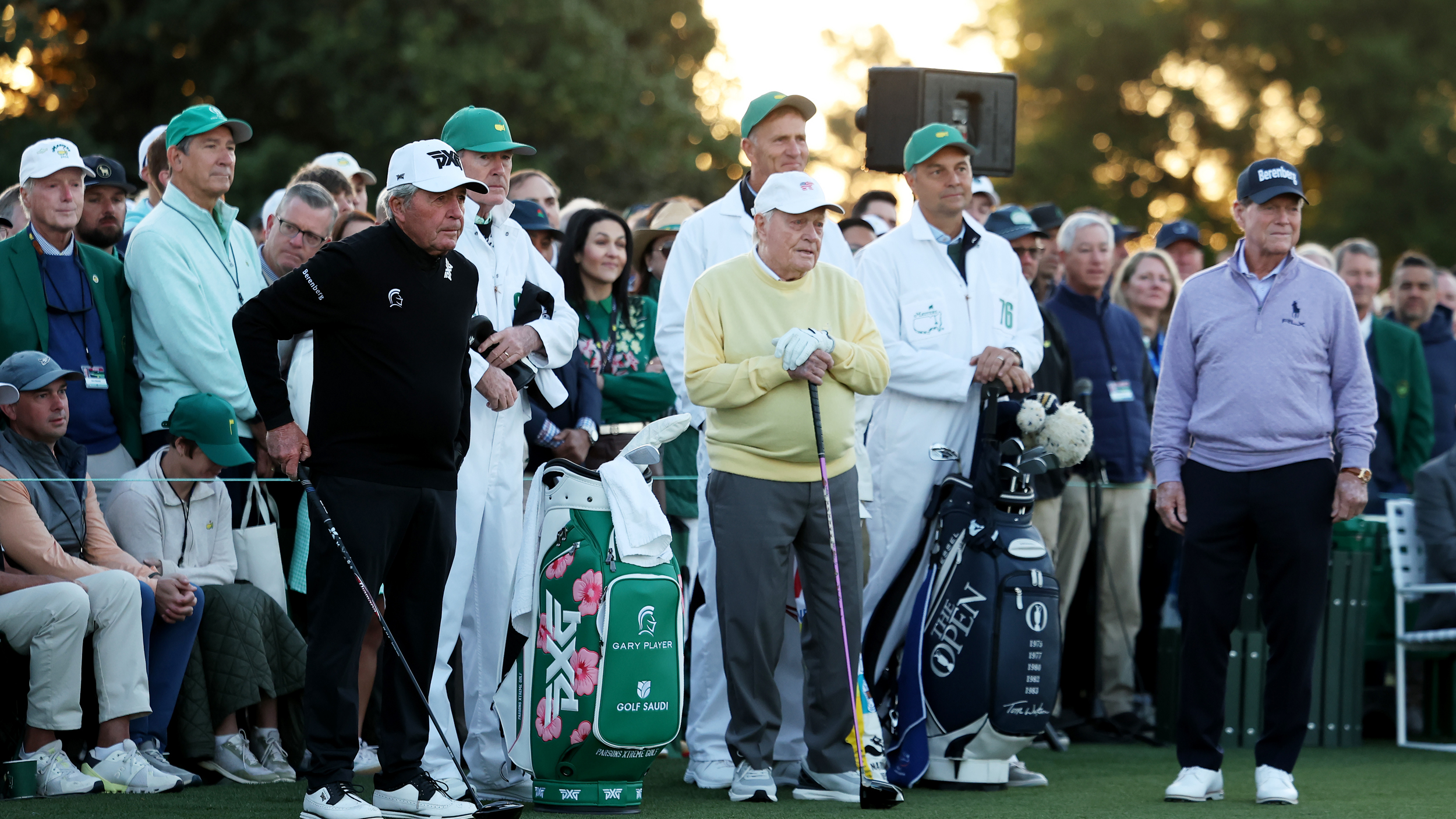 Gary Player, Jack Nicklaus and Tom Watson on the 1st tee at Augusta National