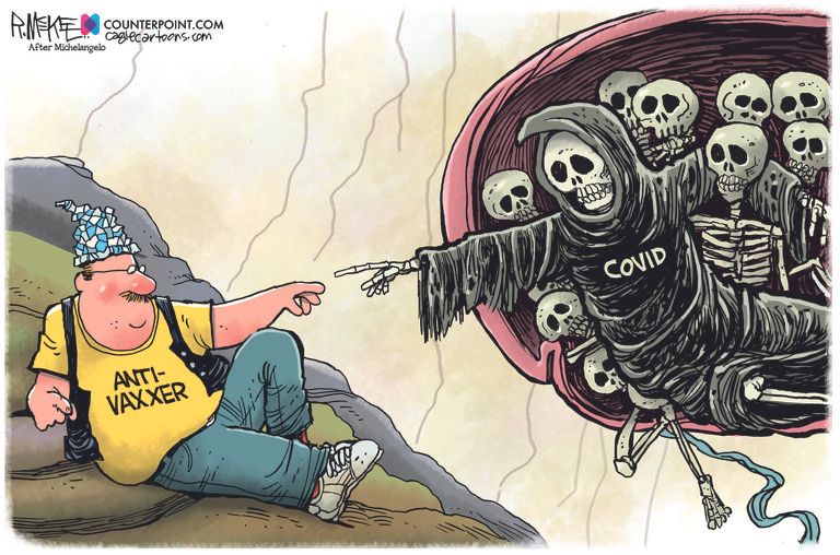 Editorial Cartoon U.S. anti vaxxers sistine chapel covid