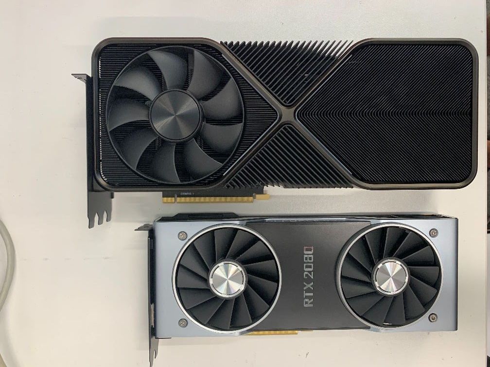 The GeForce RTX 3090 alongside a RTX 2080