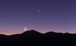The crescent moon and earthshine over the European Southern Observatory's Paranal Observatory. This picture was taken on 27 October 2011 and also records the planets Mercury and Venus.