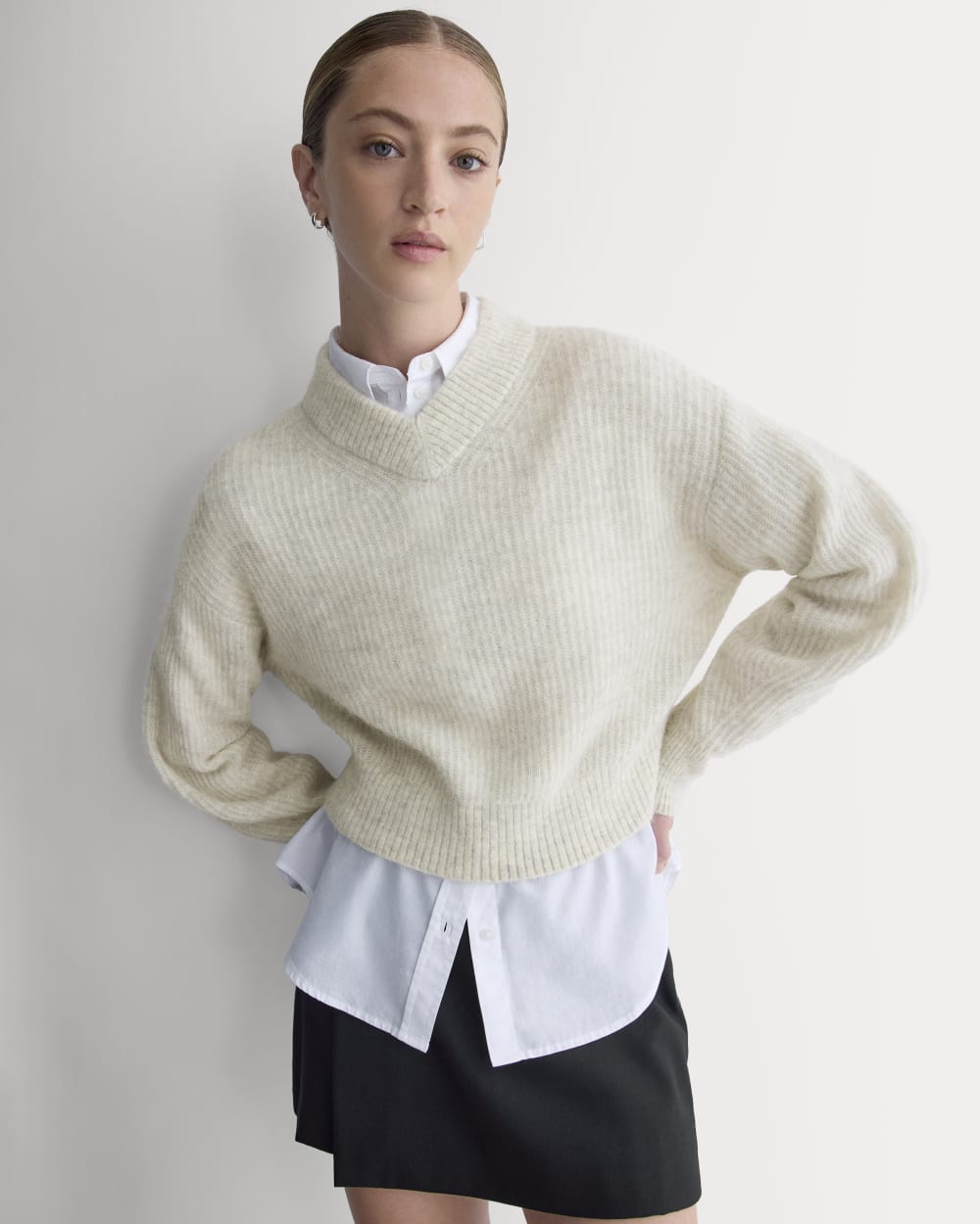 Cropped Cocoon Sweater in Alpaca | Almond - Xxs