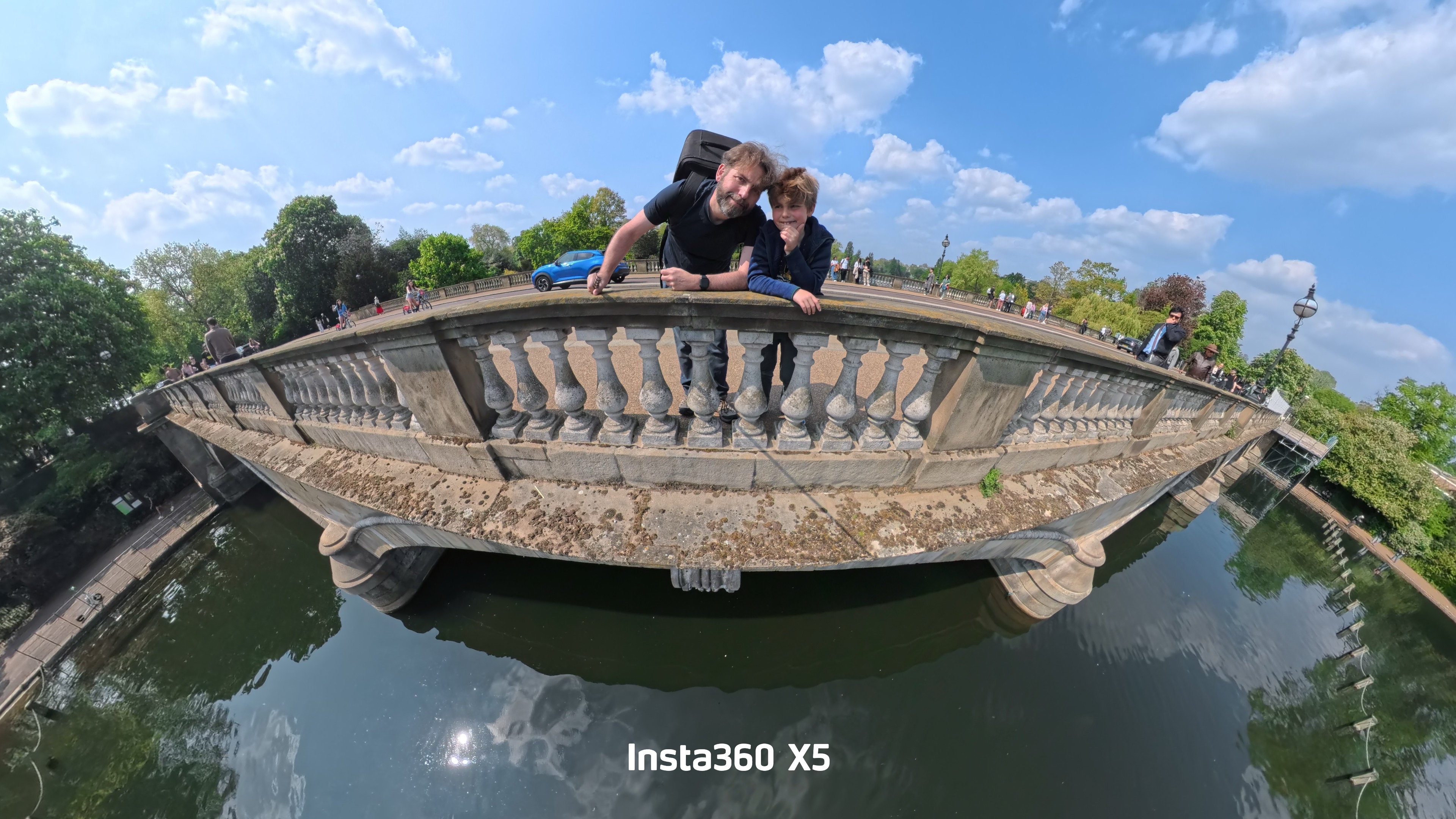 Insta360 X5 photo from bridge in hyde park with Adam Juniper and boy