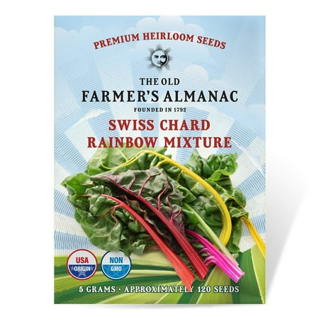 The Old Farmer's Almanac Rainbow Mixture Swiss Chard Seeds (premium Heirloom, Non-Gmo, Open Pollinated, Vegetable, Full to Partial Sun)