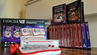 Evercade VS console, box, controller, and cartridge games