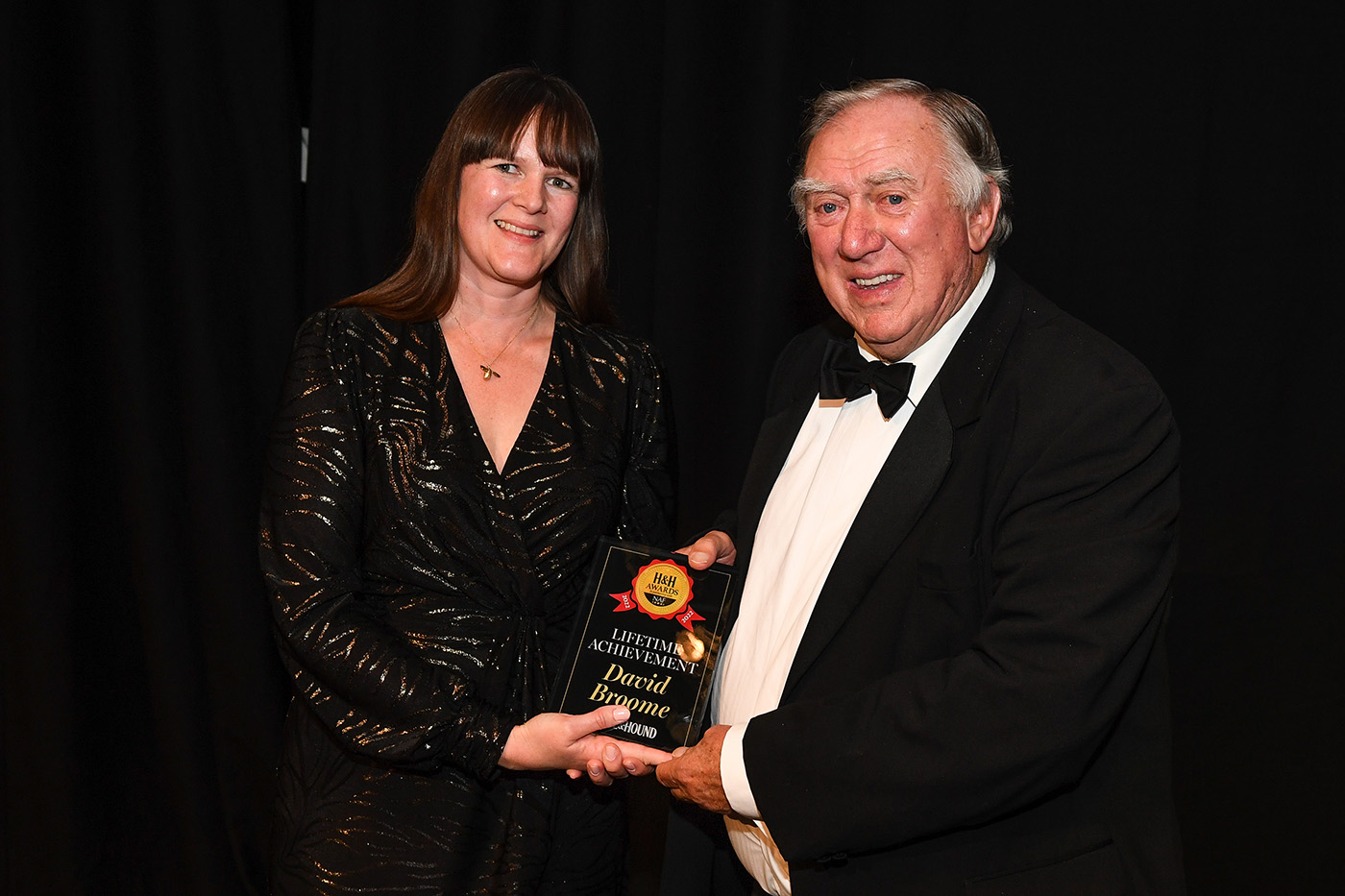 David Broome receiving the Horse &amp;amp; Hound Lifetime Achievement award from Sarah Jenkins