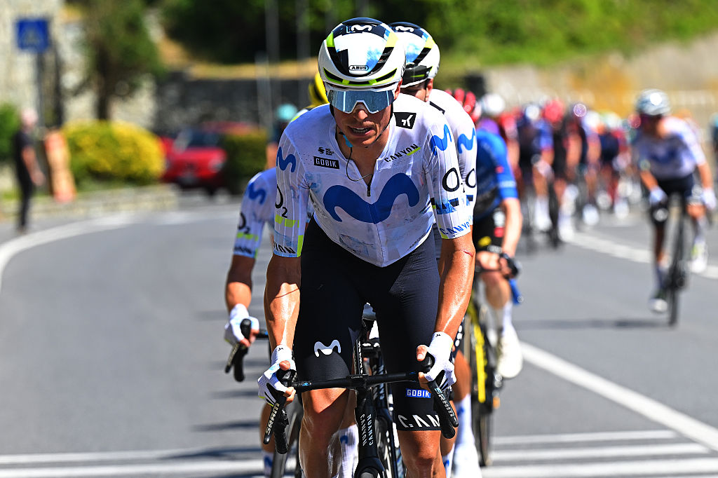 NOVI LIGURE, ITALY - MAY 21: Enric Mas of Spain and Team Movistar leads the peloton during the 109th Giro d&amp;amp;apos;Italia 2026, Stage 12 a 175km stage from Imperia to Novi Ligure / #UCIWT / on May 21, 2026 in Novi Ligure, Italy. (Photo by Tim de Waele/Getty Images)