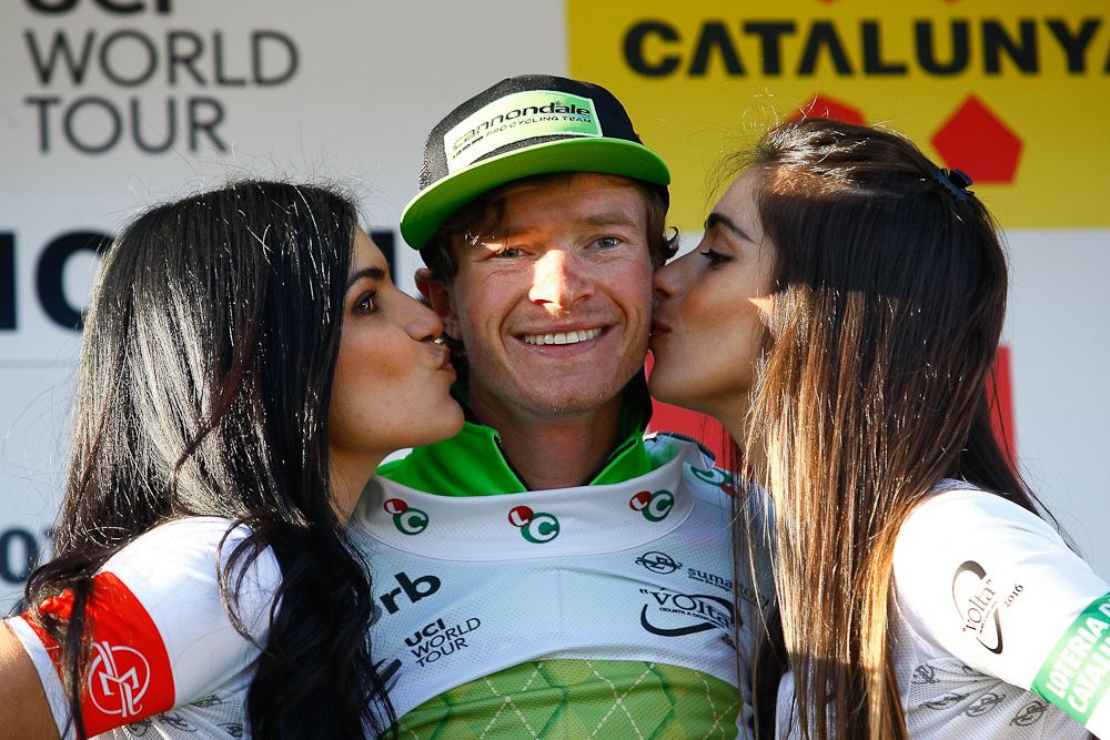 Ben King (Cannondale) on the stage 3 podium at Volta a Catalunya.