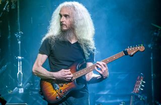 Guthrie Govan performs onstage with Hans Zimmer's band at the Mediolanum Forum of Assago in Milan, Italy on March 30, 2022