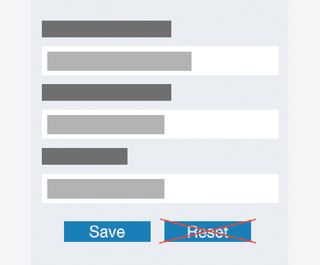 Illustration shows Reset button next to a Save button below a form, with a red cross through it