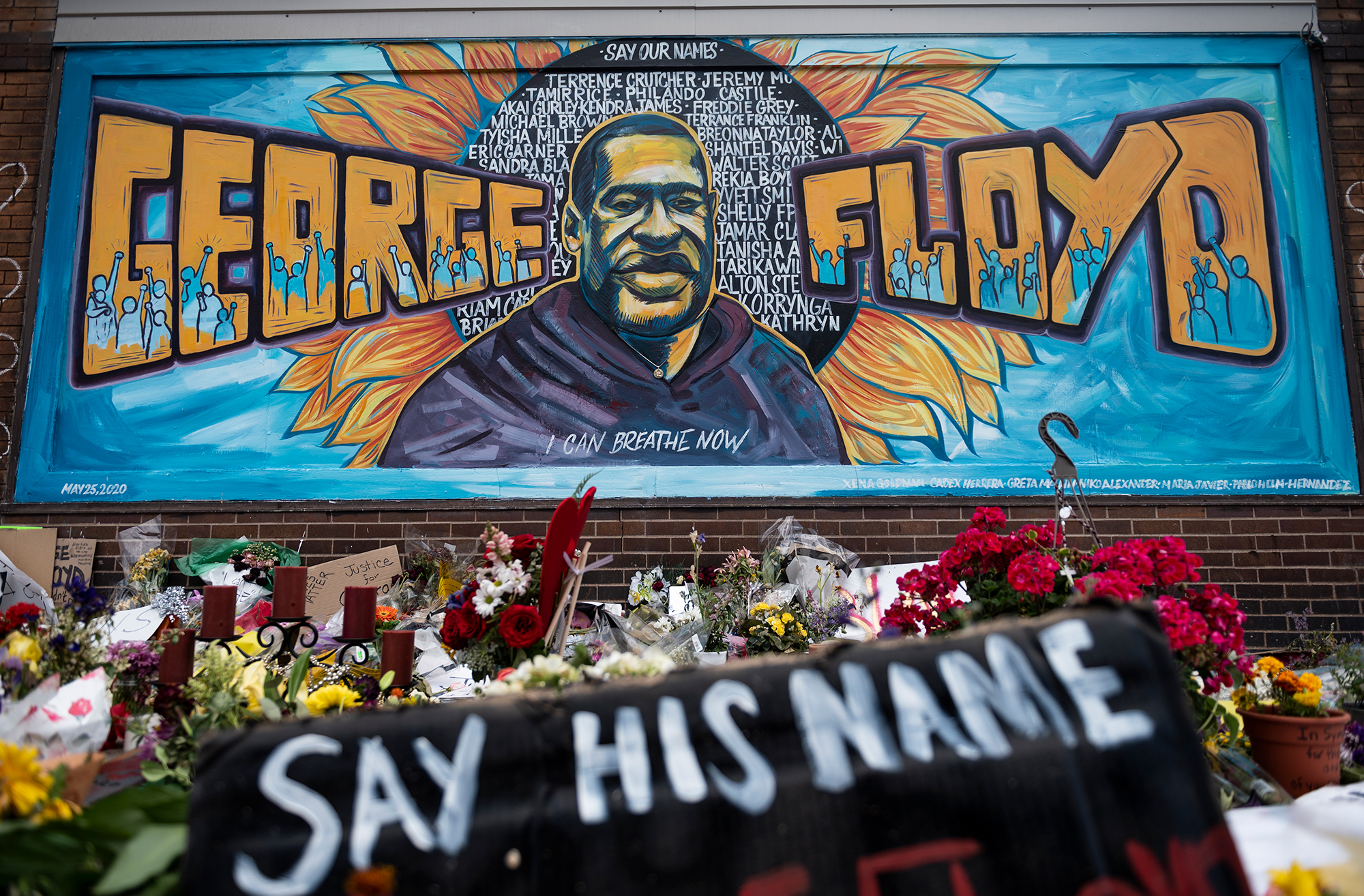 A memorial site where George Floyd died May 25 while in police custody, on June 1, 2020 in Minneapolis, Minnesota.