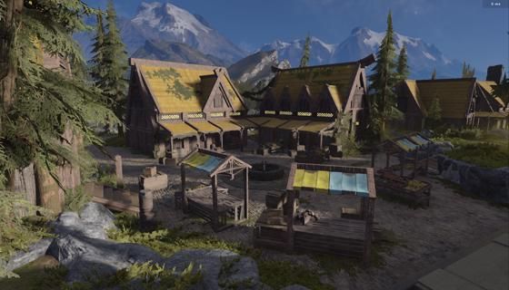 An image of Ethan Hibbs&#039; Whiterun map for Halo Infinite, showing the town&#039;s market square.