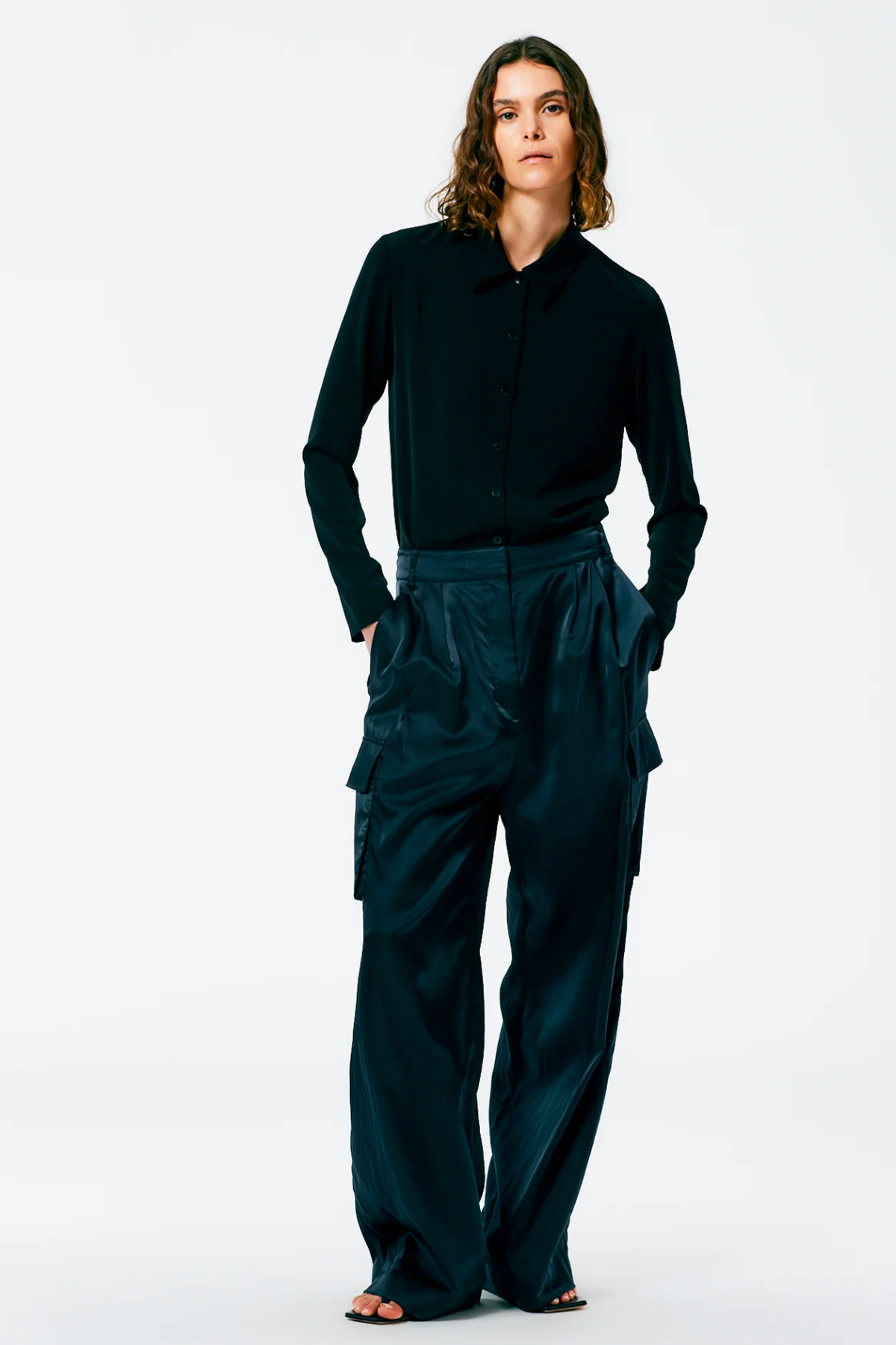 Tibi Shiny Nylon Pleated Stella Cargo Pant