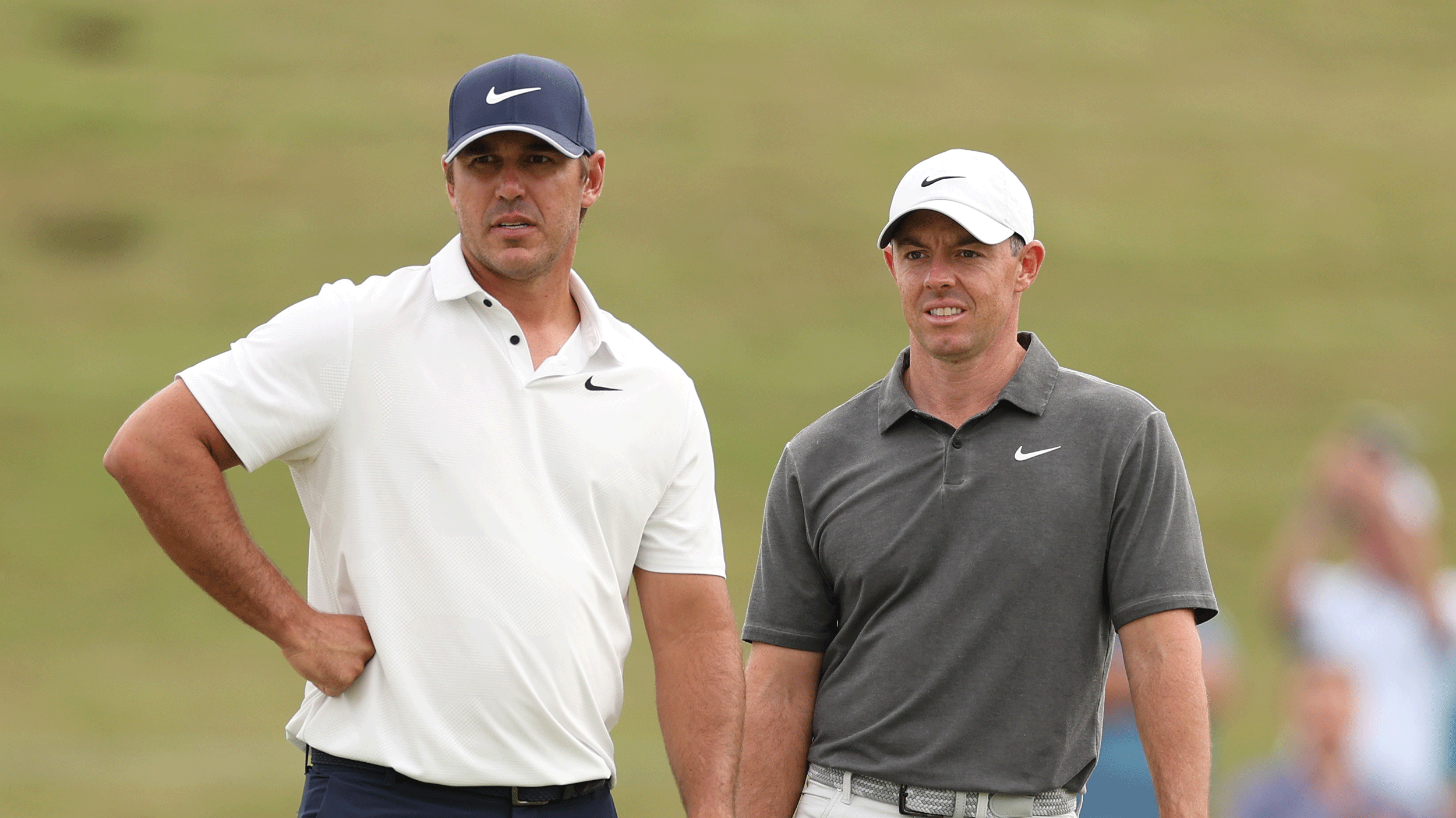 Brooks Koepka (left) and Rory McIlroy look on during the 2023 US Open