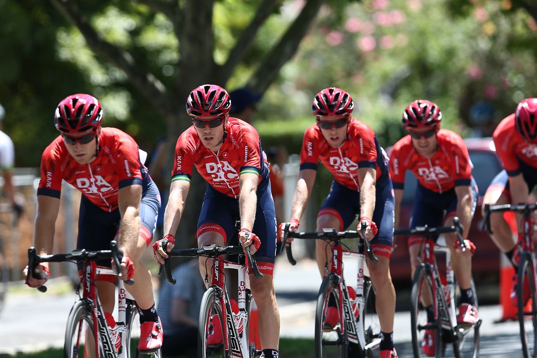The Drapac team working for Brenton Jones