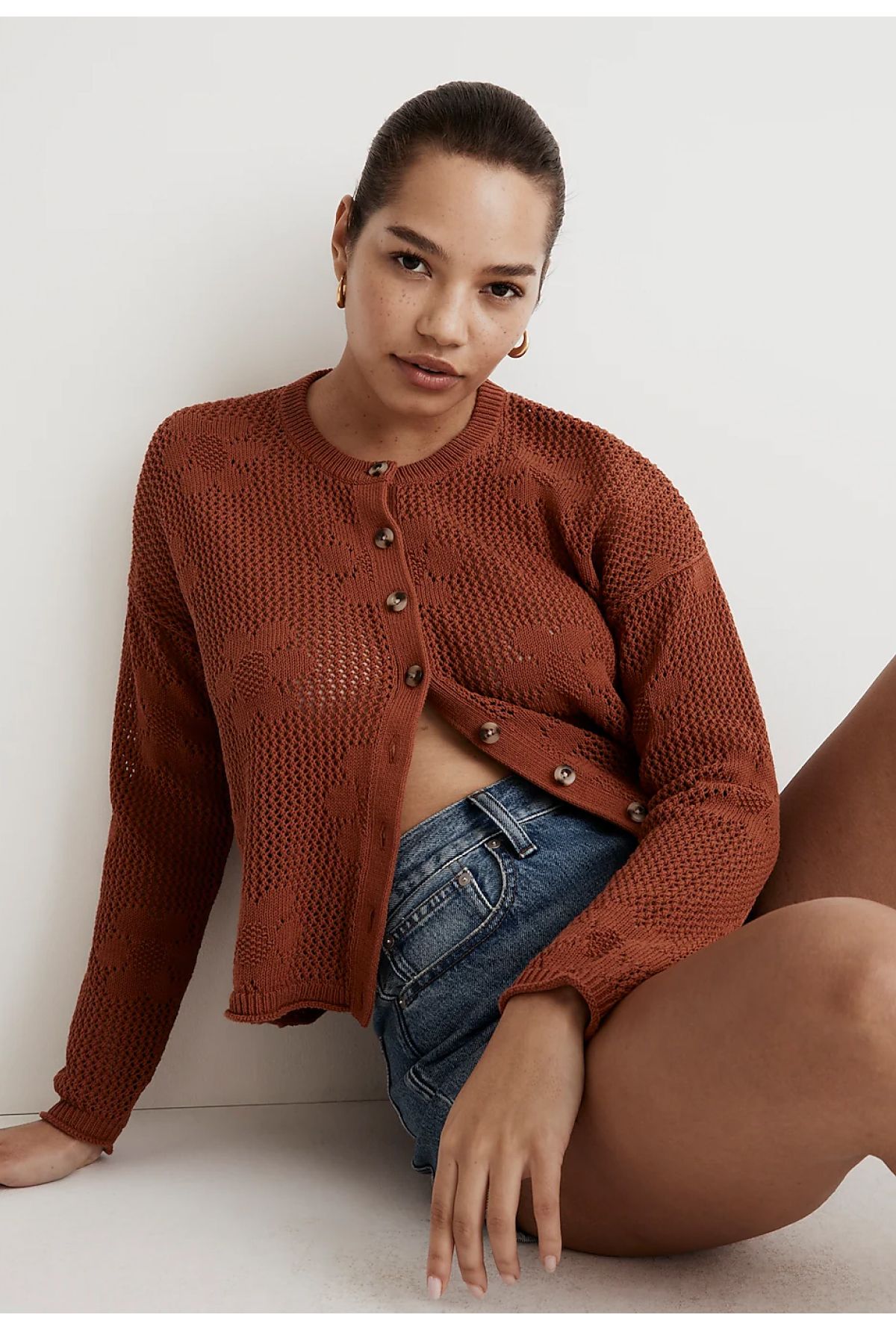 Madewell Floral Open-Stitch Cardigan Sweater