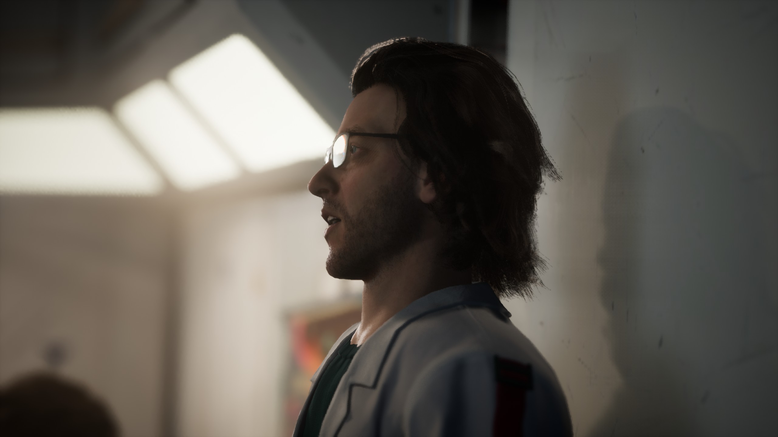 The Alters screenshot of the Scientist with his mouth open.