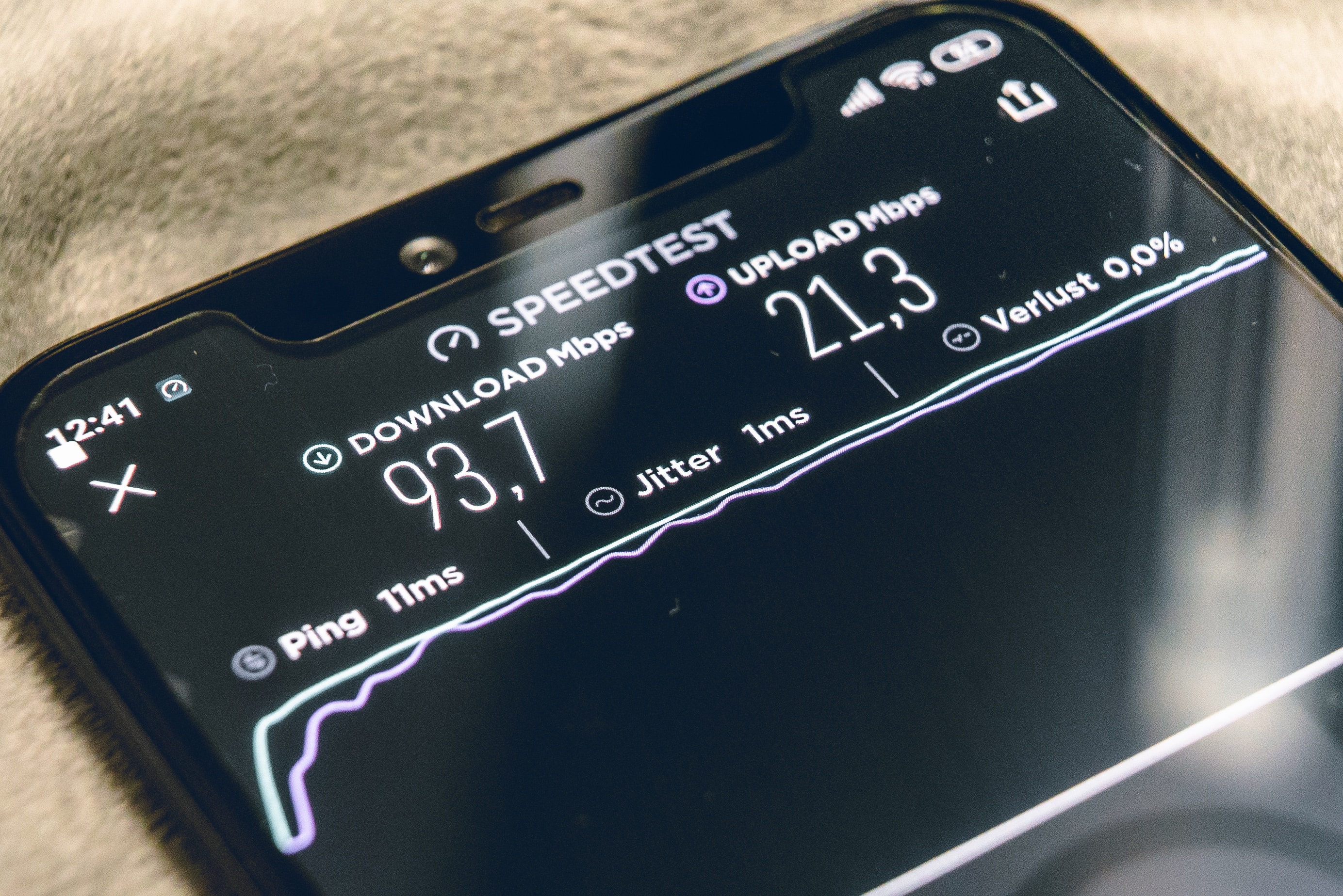 Wi-Fi speed test shown on a mobile phone screen