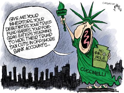 Political Cartoon Ken Cuccinelli No A-hole Countries Statue of Liberty