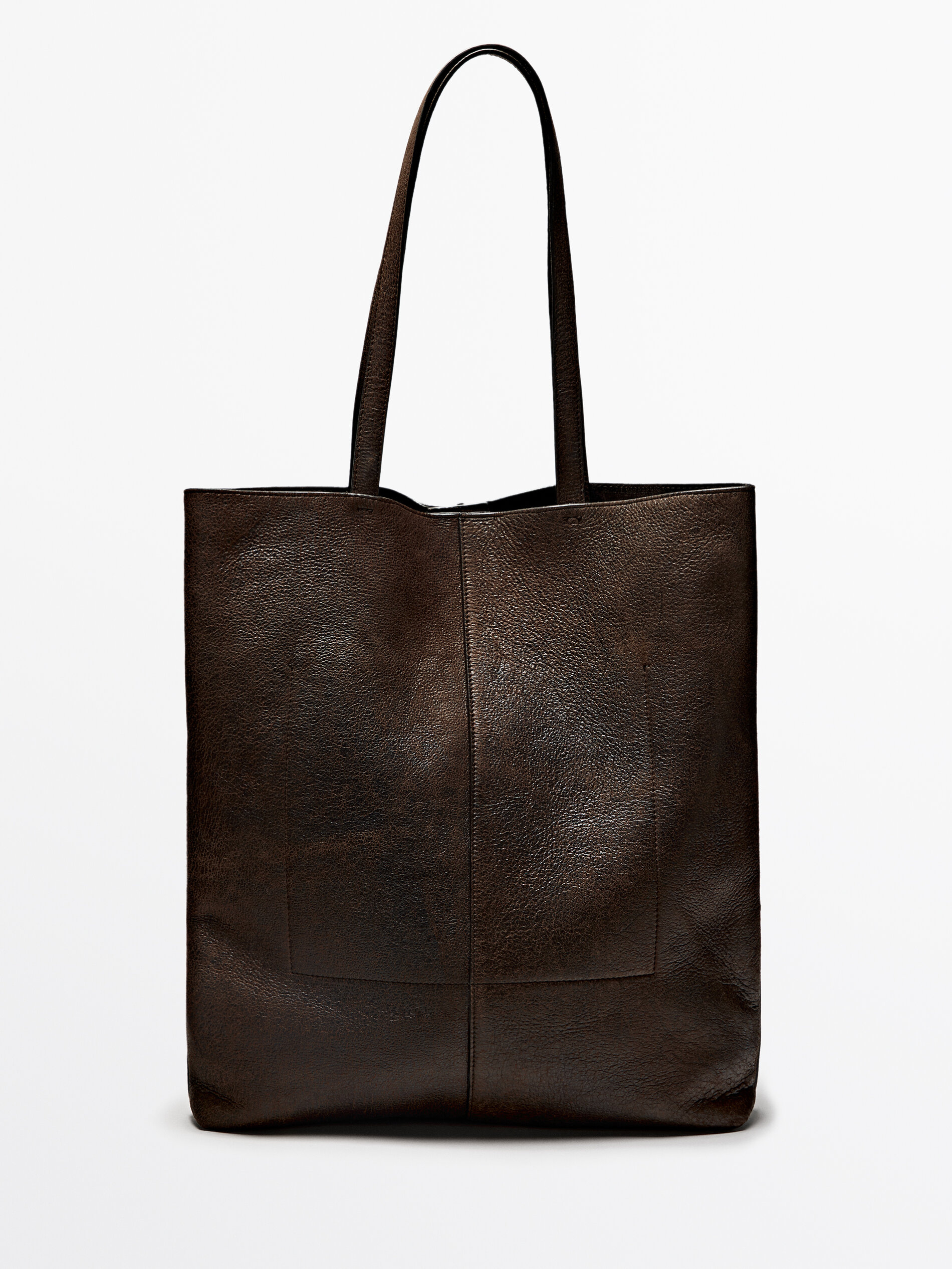 Suede Leather Tote Bag With Crackled Finish