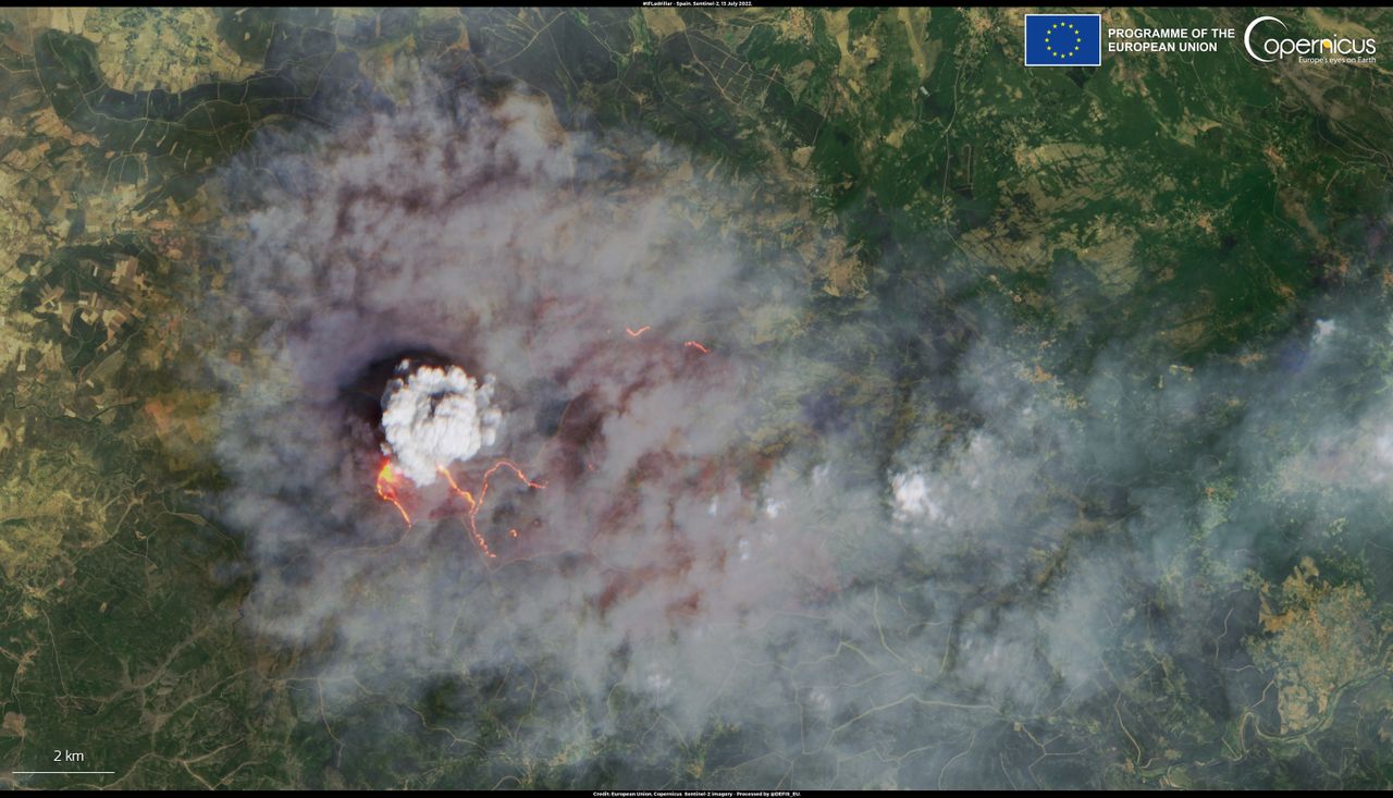 A wildfire is ravaging Natural Park of Las Batuecas-Sierra de Francia in Spain in July 2022.